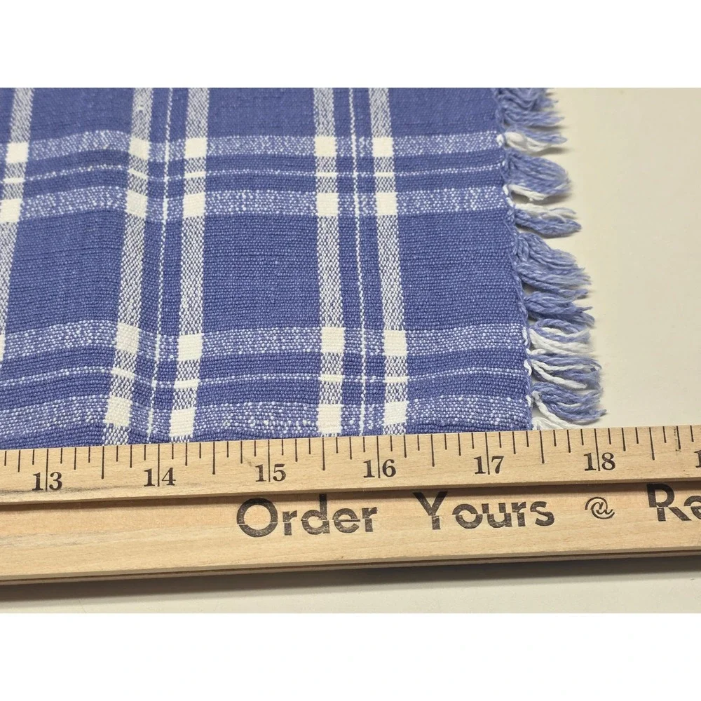 Blue White Plaid Woven Placemats Set of 5 Fringed Edge Farmhouse Country 18x12.5